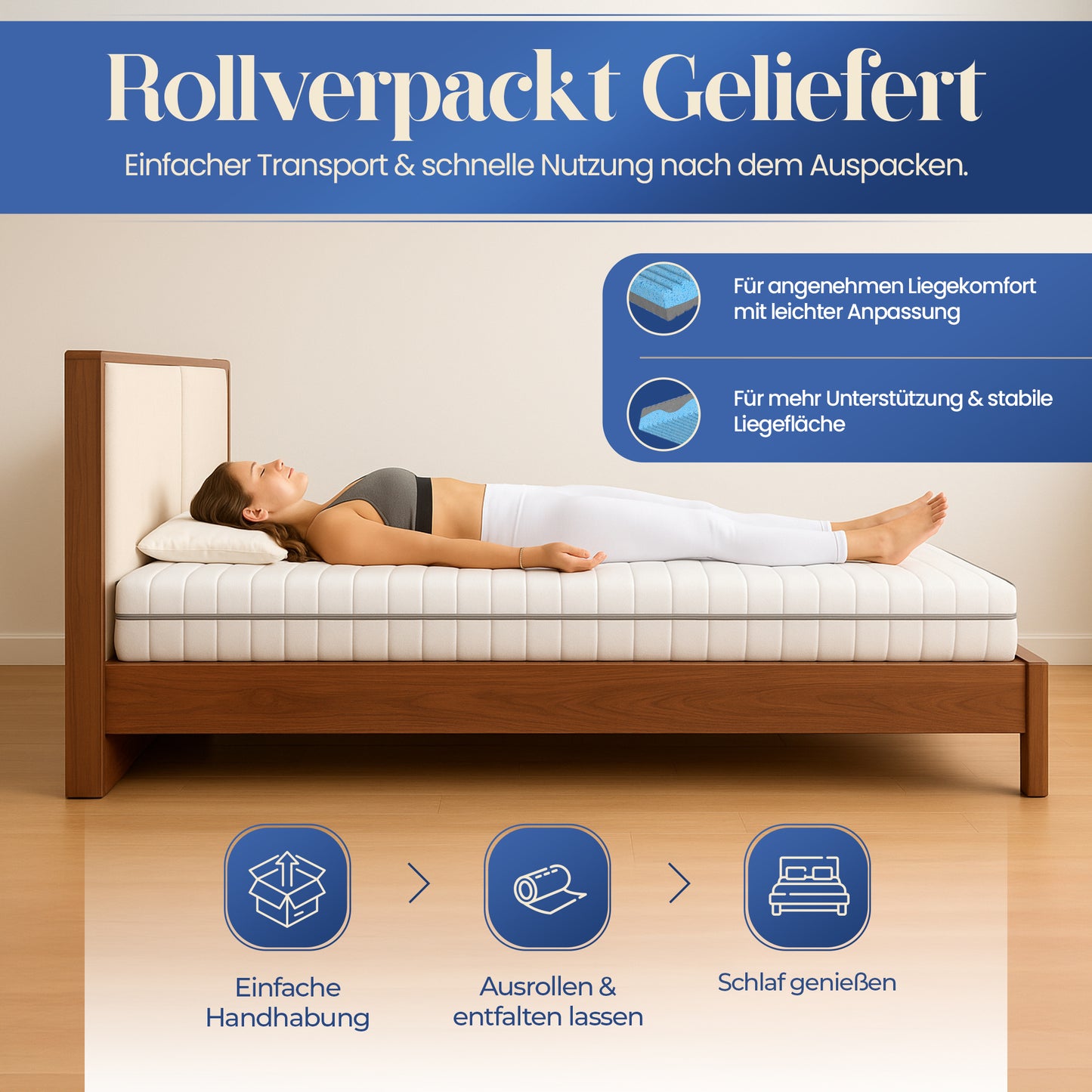 UNSER FLEXIBLER: hERZtal DuoAdapt 7-Zonen Wendematratze | 2-in-1 Härtegrad (weich/fest), Hybrid-Komfortschaum, atmungsaktiv & OEKO-TEX® zertifiziert