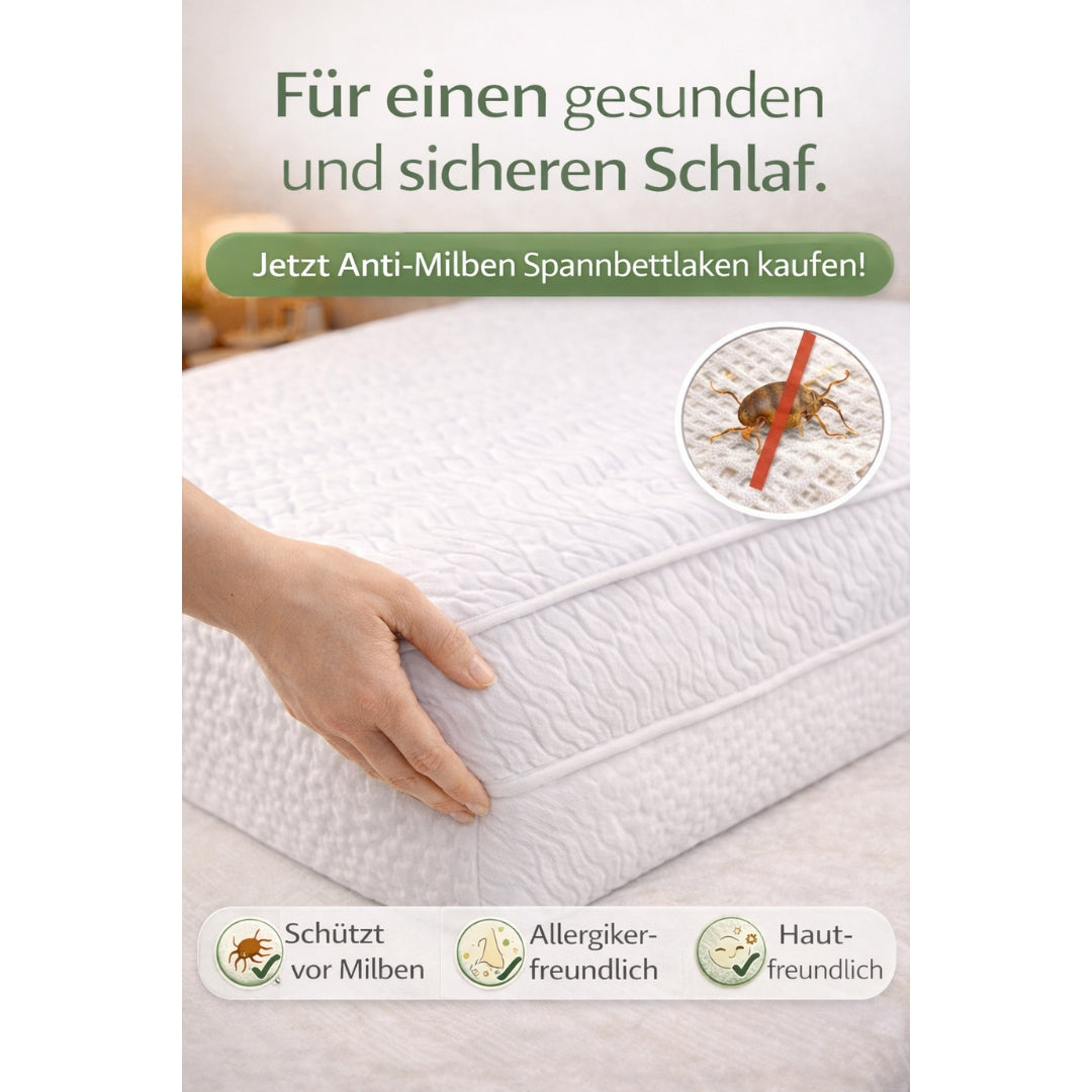 Unser Schutzschild:Anti-Milben-Spannbettlaken OEKO-TEX® zertifiziert – Milbenschutz für Matratzen | Waschbar bis 60°C