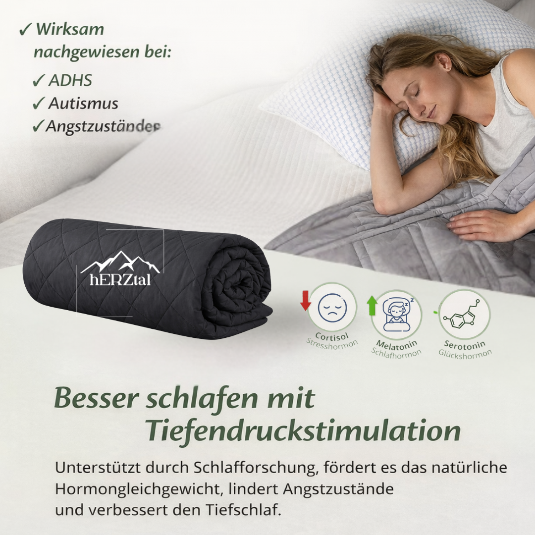 UNSERE GEBORGENE: hERZtal Premium Gewichtsdecke Duo-Komfort | Therapiedecke für besseren Schlaf, Stressabbau & Entspannung