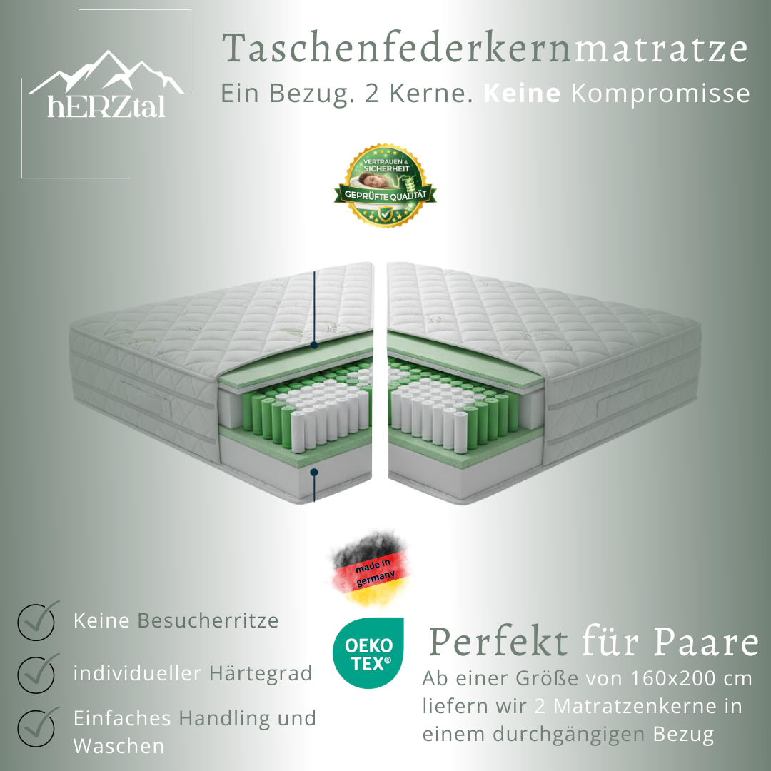 UNSER PUNKTGENAUER: hERZtal 7-Zonen Tonnentaschenfederkernmatratze | 21 cm Höhe, orthopädisch, Made in Germany & OEKO-TEX®