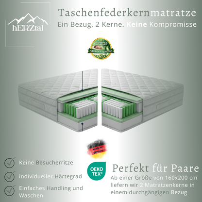 UNSER PUNKTGENAUER: hERZtal 7-Zonen Tonnentaschenfederkernmatratze | 21 cm Höhe, orthopädisch, Made in Germany & OEKO-TEX®