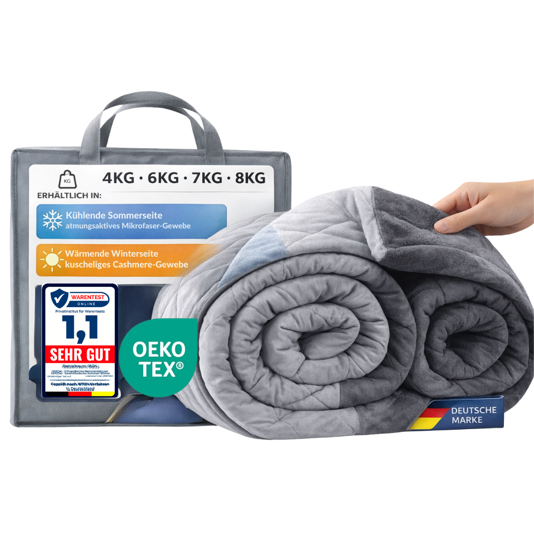 UNSERE GEBORGENE: hERZtal Premium Gewichtsdecke Duo-Komfort | Therapiedecke für besseren Schlaf, Stressabbau & Entspannung