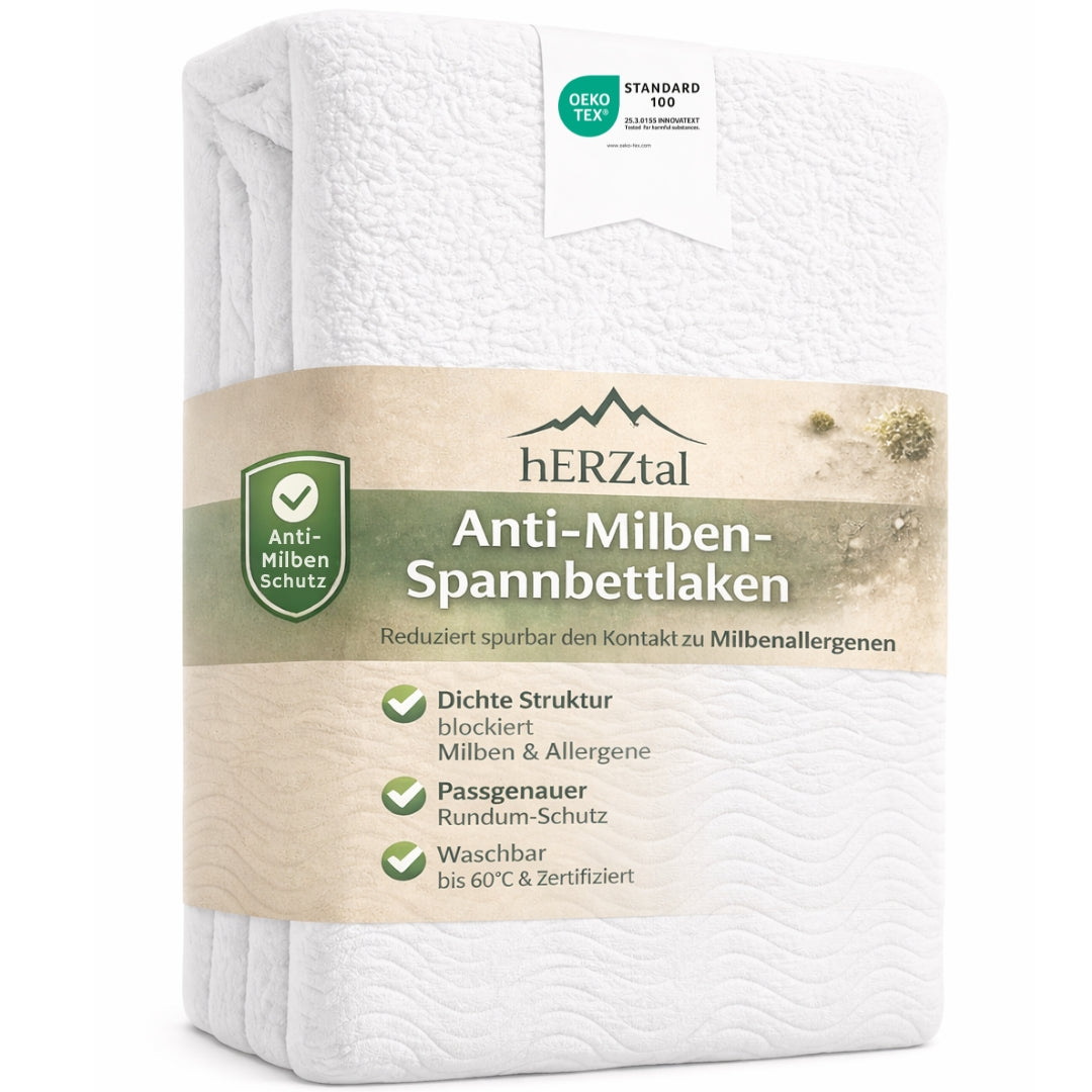 Unser Schutzschild:Anti-Milben-Spannbettlaken OEKO-TEX® zertifiziert – Milbenschutz für Matratzen | Waschbar bis 60°C
