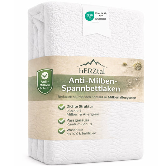 Unser Schutzschild:Anti-Milben-Spannbettlaken OEKO-TEX® zertifiziert – Milbenschutz für Matratzen | Waschbar bis 60°C