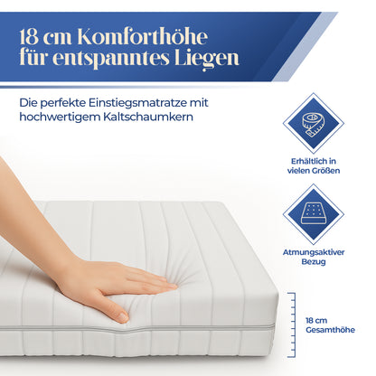 UNSER EINSTEIGER: hERZtal Sleepmaster 18 Kaltschaummatratze | 7-Zonen, 18 cm Höhe, 3 Härtegrade (H1-H3), atmungsaktiv & OEKO-TEX® zertifiziert