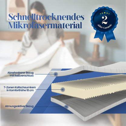 UNSER EINSTEIGER: hERZtal Sleepmaster 18 Kaltschaummatratze | 7-Zonen, 18 cm Höhe, 3 Härtegrade (H1-H3), atmungsaktiv & OEKO-TEX® zertifiziert