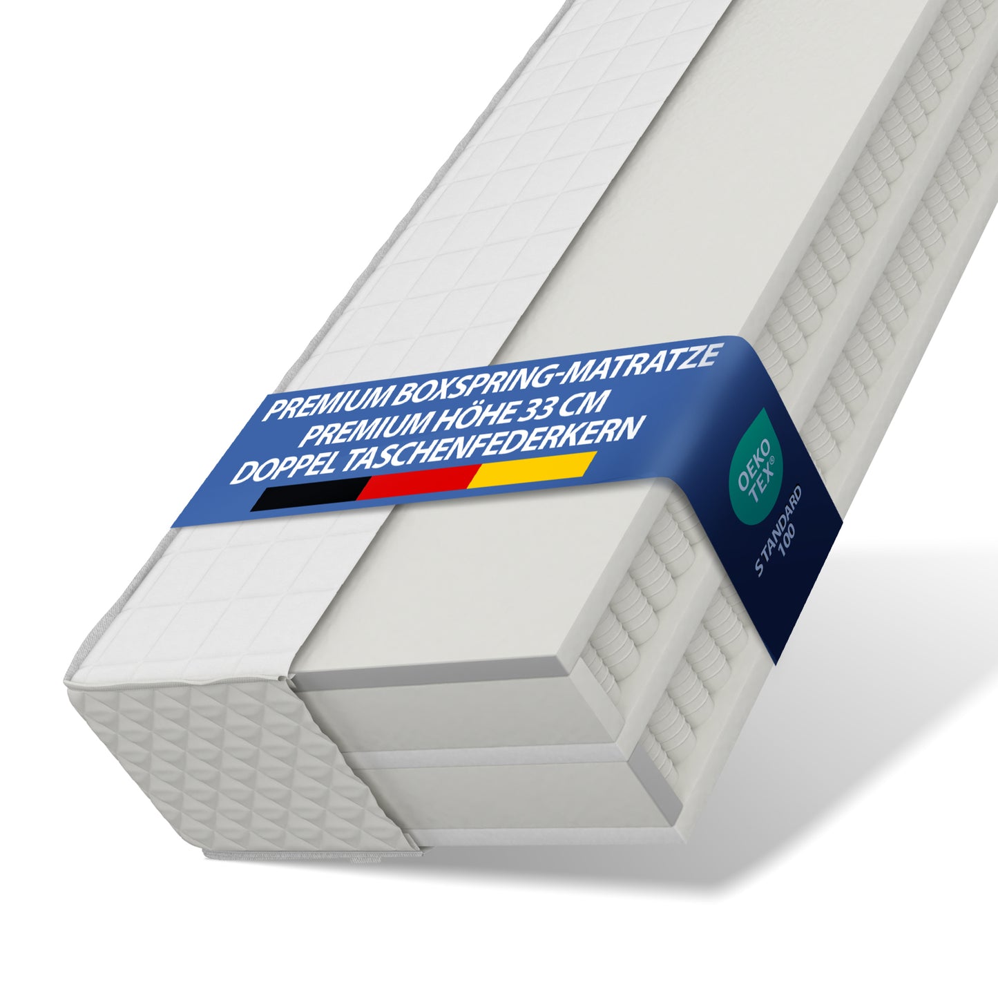 UNSERE KÖNIGLICHE: hERZtal RoyalNest Boxspringmatratze | 33 cm Höhe, Doppel-Taschenfederkern, 7-Zonen, atmungsaktiv & OEKO-TEX® zertifiziert
