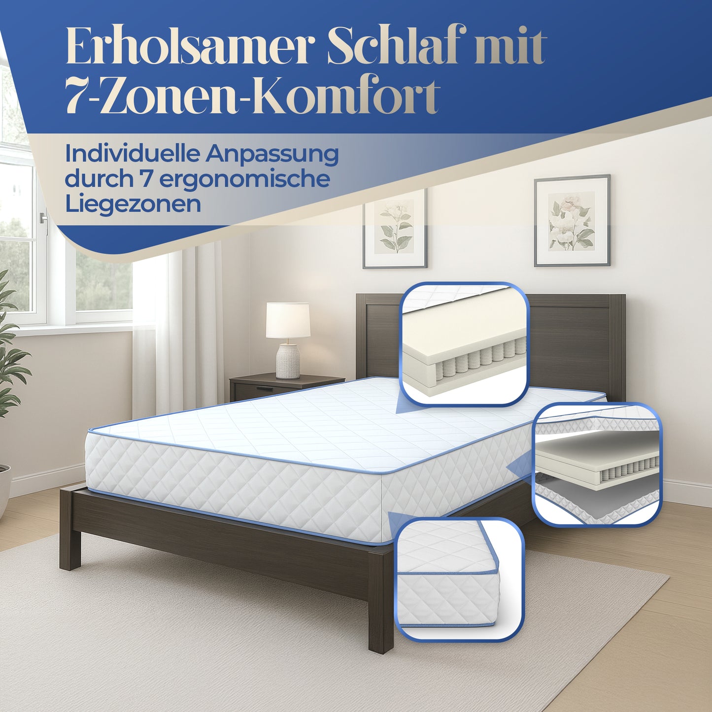 UNSER STÜTZER: hERZtal 7-Zonen Taschenfederkernmatratze | 18 cm Höhe, 3 Härtegrade (H1-H3), Hybrid-Komfort, OEKO-TEX® zertifiziert & atmungsaktiv
