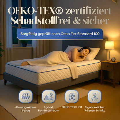 UNSER STÜTZER: hERZtal 7-Zonen Taschenfederkernmatratze | 18 cm Höhe, 3 Härtegrade (H1-H3), Hybrid-Komfort, OEKO-TEX® zertifiziert & atmungsaktiv