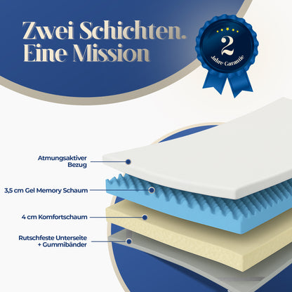 UNSER ANPASSUNGSFÄHIGER: hERZtal FlexyTwist Gelschaum Wendetopper 8 cm | 7-Zonen, OEKO-TEX®, Bezug waschbar