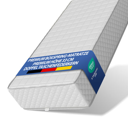 UNSERE KÖNIGLICHE: hERZtal RoyalNest Boxspringmatratze | 33 cm Höhe, Doppel-Taschenfederkern, 7-Zonen, atmungsaktiv & OEKO-TEX® zertifiziert