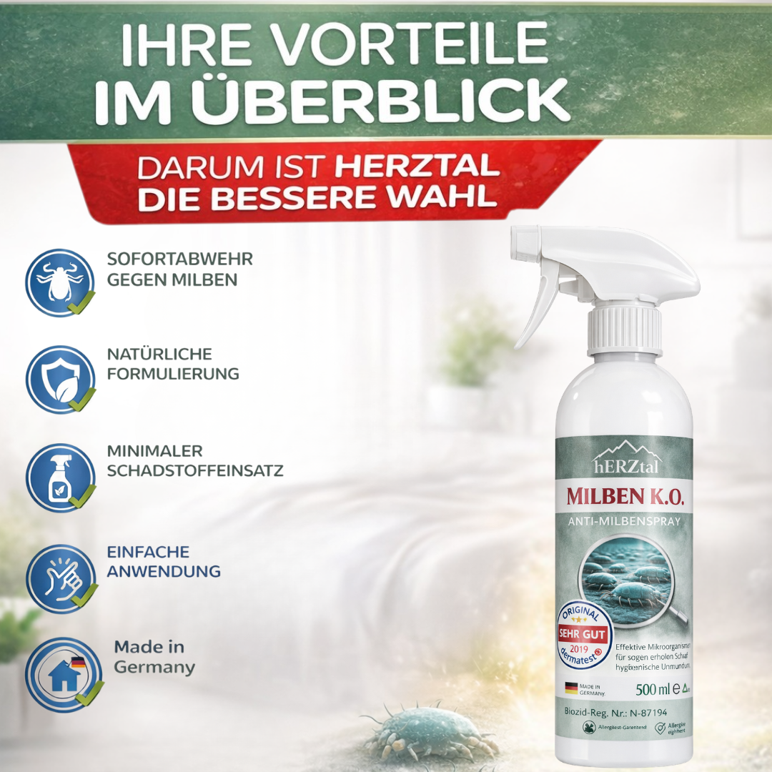 Unser Gründlicher – 500ml Bio Anti-Milbenspray | Tiefenreinigung durch Mikroorganismen | Dermatest SEHR GUT | Für Matratzen & Allergiker
