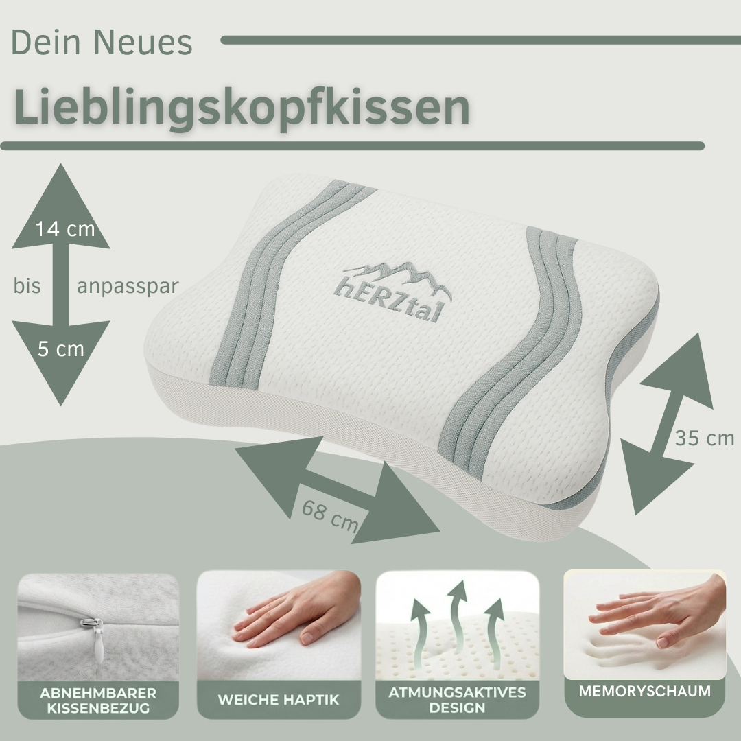 UNSERE ANPASSBARE: hERZtal Butterfly 4-Lagen Nackenstützkissen | Orthopädisches Memory-Schaum Kissen, individuell höhenverstellbar