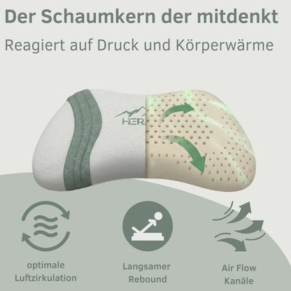 Unser Anschmiegsames: hERZtal Orthopädisches Memory-Schaum Kissen | Druckentlastend & Atmungsaktiv