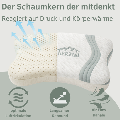 UNSERE ANPASSBARE: hERZtal Butterfly 4-Lagen Nackenstützkissen | Orthopädisches Memory-Schaum Kissen, individuell höhenverstellbar