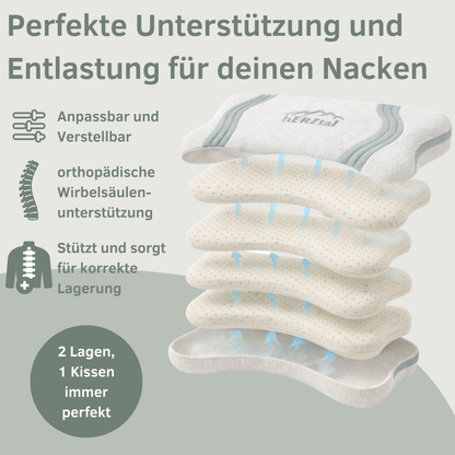 UNSERE ANPASSBARE: hERZtal Butterfly 4-Lagen Nackenstützkissen | Orthopädisches Memory-Schaum Kissen, individuell höhenverstellbar