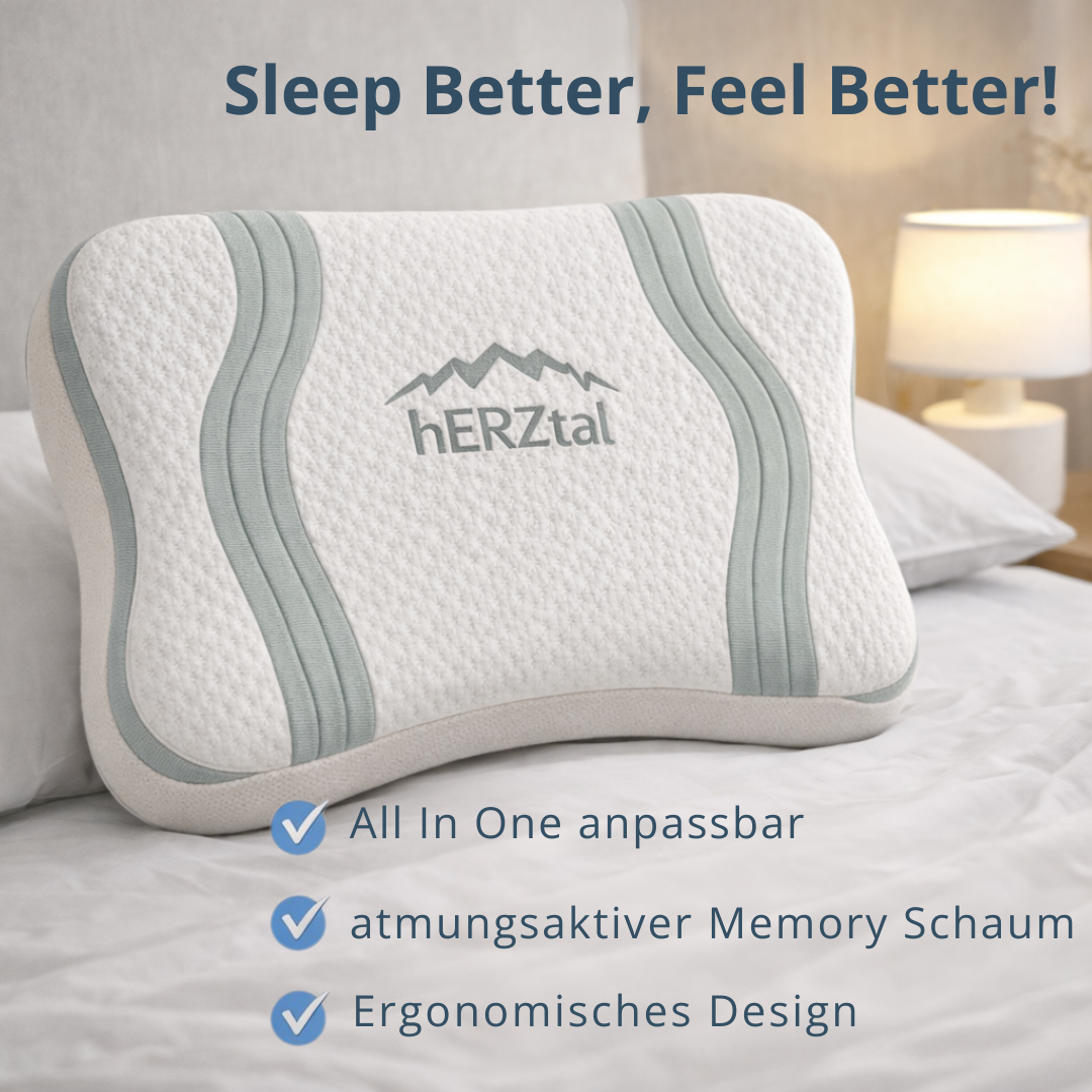 UNSERE ANPASSBARE: hERZtal Butterfly 4-Lagen Nackenstützkissen | Orthopädisches Memory-Schaum Kissen, individuell höhenverstellbar