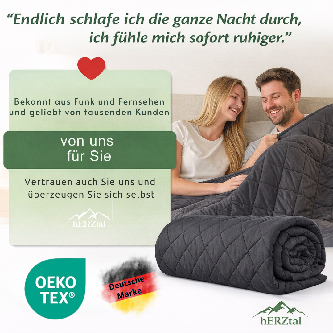 UNSERE GEBORGENE: hERZtal Premium Gewichtsdecke Duo-Komfort | Therapiedecke für besseren Schlaf, Stressabbau & Entspannung