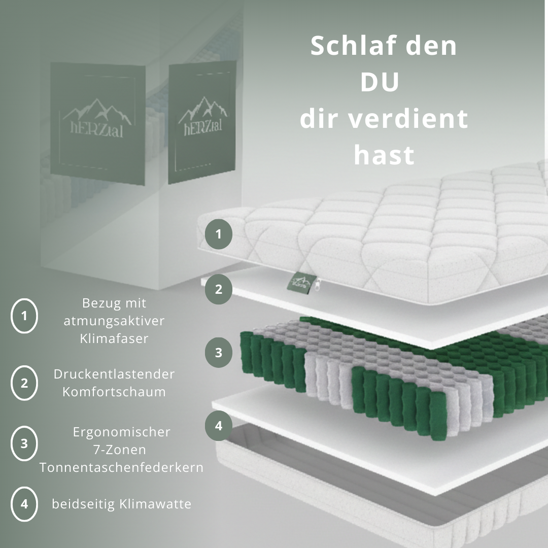 UNSER PUNKTGENAUER: hERZtal 7-Zonen Tonnentaschenfederkernmatratze | 21 cm Höhe, orthopädisch, Made in Germany & OEKO-TEX®