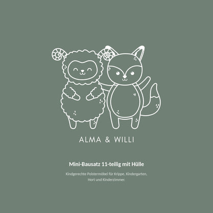 Alma & Willi Mini-Bausatz 11-teilig mit Hülle – 60 × 60 × 20 cm, Kunstleder – Alma & Willi