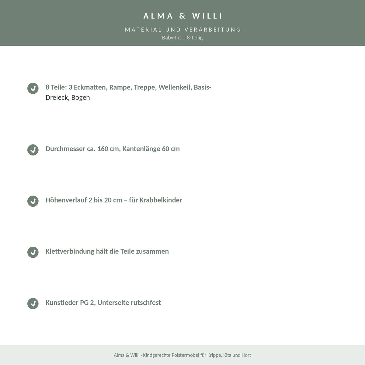 Alma & Willi Baby-Insel 8-teilig – Ø ca. 160 cm, Klettverbindung, rutschfest – Material und Verarbeitung