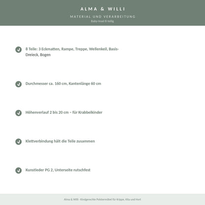 Alma & Willi Baby-Insel 8-teilig – Ø ca. 160 cm, Klettverbindung, rutschfest – Material und Verarbeitung
