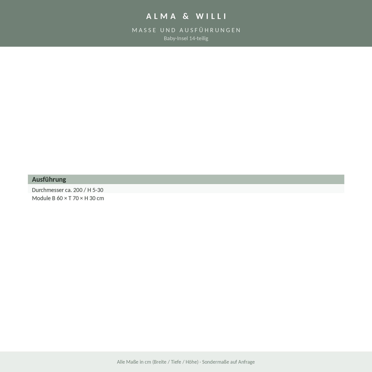 Alma & Willi Baby-Insel 14-teilig – Ø ca. 200 cm, mit Rollenwelle und Treppe – Maße und Ausführungen