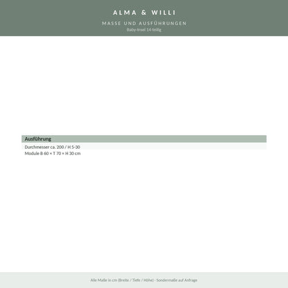 Alma & Willi Baby-Insel 14-teilig – Ø ca. 200 cm, mit Rollenwelle und Treppe – Maße und Ausführungen
