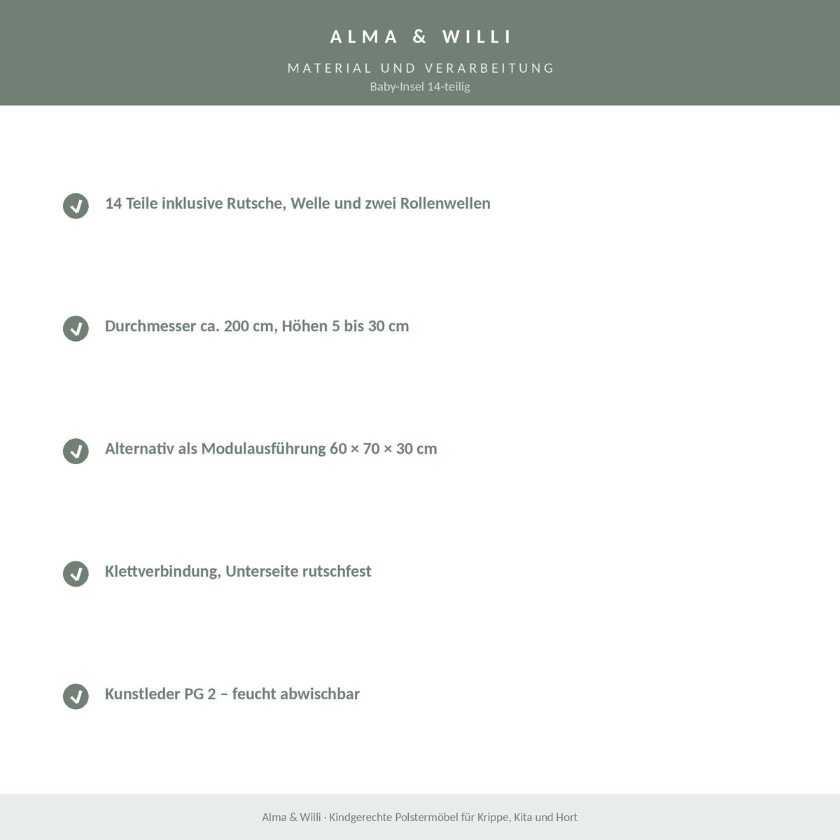 Alma & Willi Baby-Insel 14-teilig – Ø ca. 200 cm, mit Rollenwelle und Treppe – Material und Verarbeitung