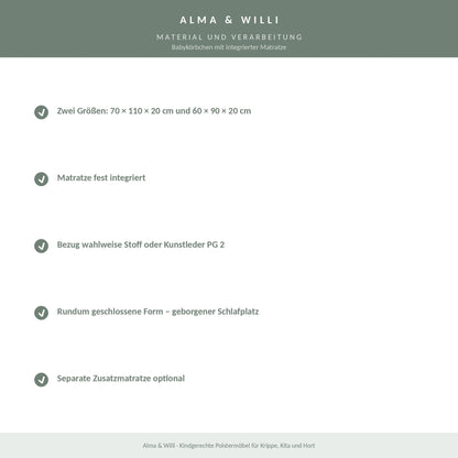 Alma & Willi Babykörbchen mit integrierter Matratze – Krippe und Kindertagespflege – Material und Verarbeitung