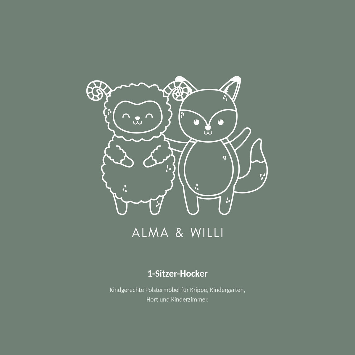 Alma & Willi 1-Sitzer-Hocker – B 70 cm, Sitzhöhe 43 cm – Alma & Willi
