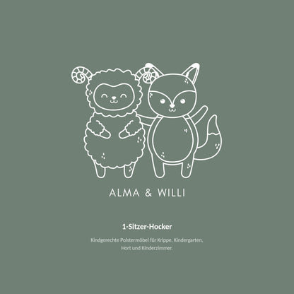 Alma & Willi 1-Sitzer-Hocker – B 70 cm, Sitzhöhe 43 cm – Alma & Willi