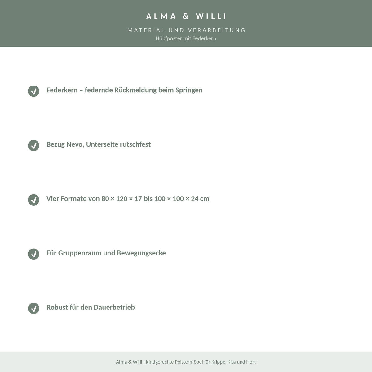 Alma & Willi Hüpfposter mit Federkern – Bewegungsangebot für Kita und Hort – Material und Verarbeitung