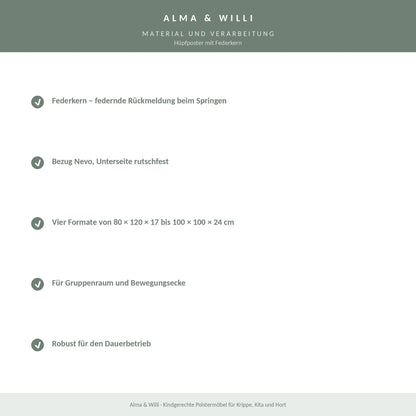 Alma & Willi Hüpfposter mit Federkern – Bewegungsangebot für Kita und Hort – Material und Verarbeitung