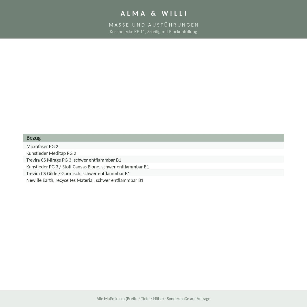 Alma & Willi Kuschelecke KE 11, 3-teilig mit Flockenfüllung – 160 × 160 cm – Maße und Ausführungen