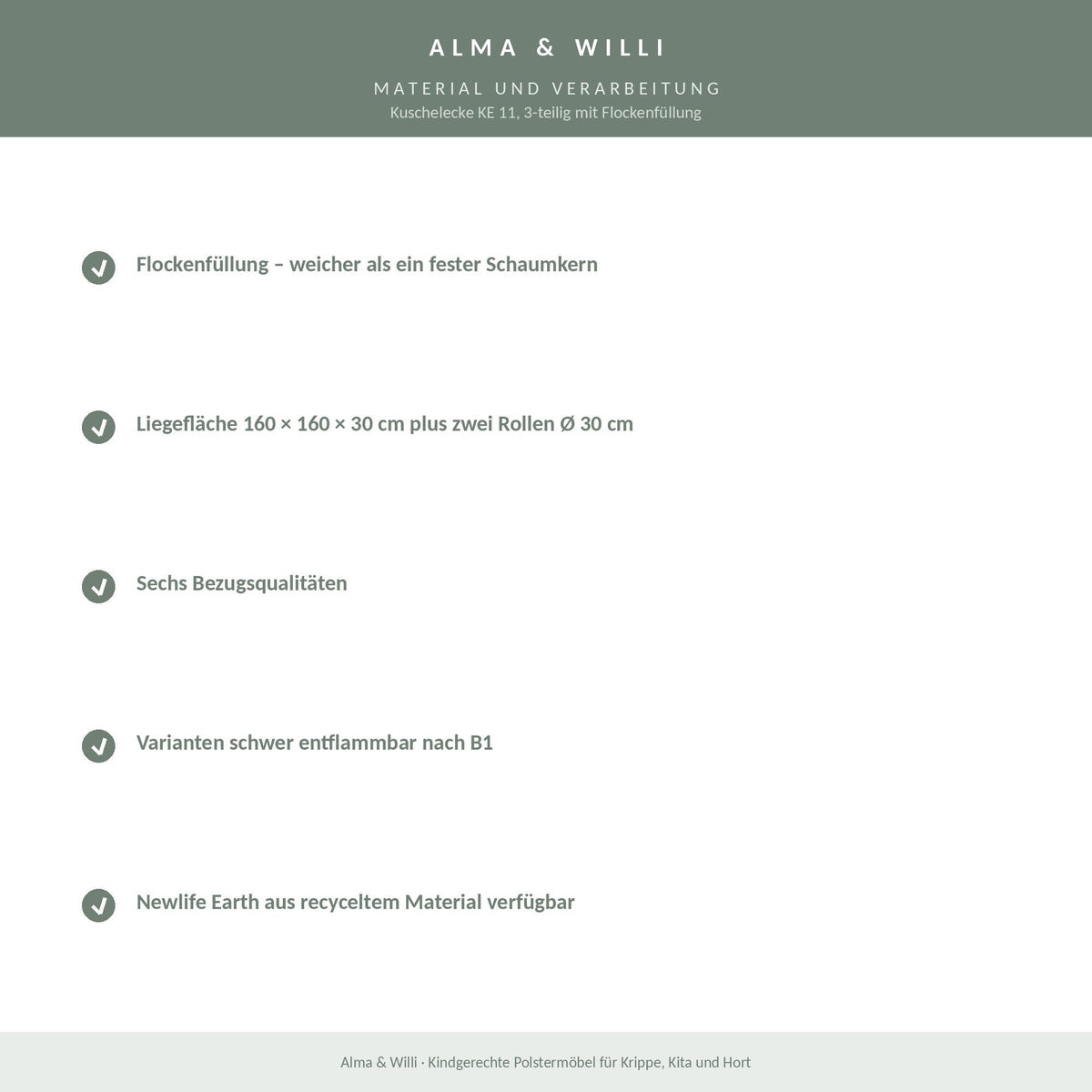Alma & Willi Kuschelecke KE 11, 3-teilig mit Flockenfüllung – 160 × 160 cm – Material und Verarbeitung