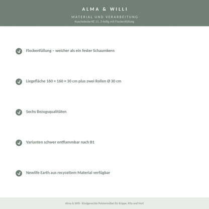 Alma & Willi Kuschelecke KE 11, 3-teilig mit Flockenfüllung – 160 × 160 cm – Material und Verarbeitung