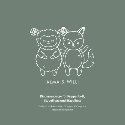 Alma & Willi Kindermatratze für Krippenbett, Stapelliege und Stapelbett – 8 cm – Alma & Willi