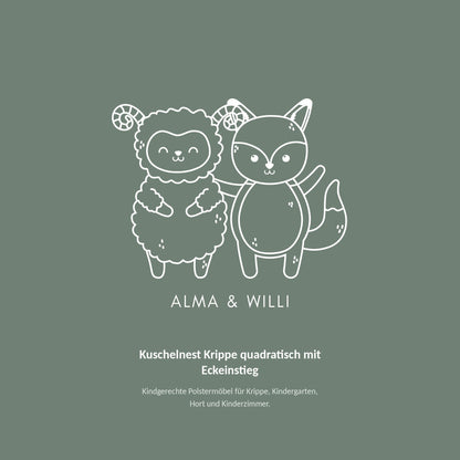 Alma & Willi Kuschelnest Krippe quadratisch mit Eckeinstieg – 180 × 180 cm – Alma & Willi