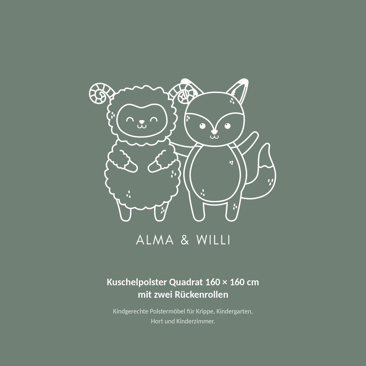 Alma & Willi Kuschelpolster Quadrat 160 × 160 cm mit zwei Rückenrollen – Alma & Willi