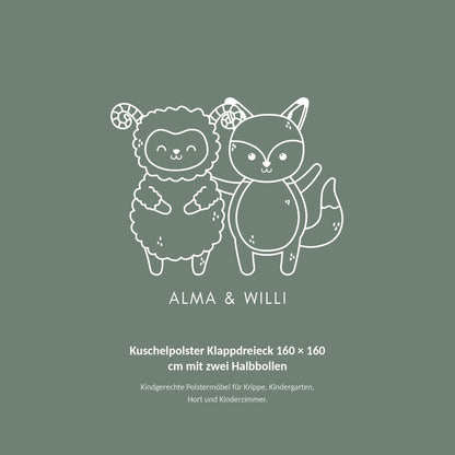Alma & Willi Kuschelpolster Klappdreieck 160 × 160 cm mit zwei Halbbollen – Alma & Willi