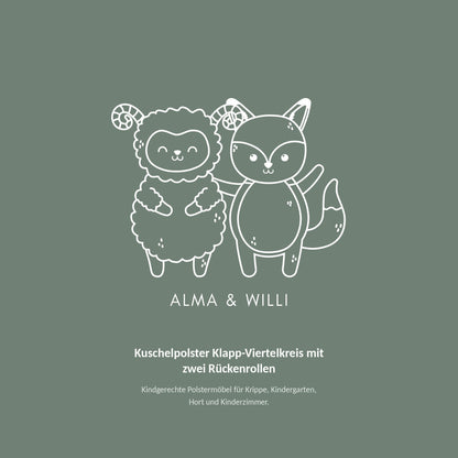 Alma & Willi Kuschelpolster Klapp-Viertelkreis mit zwei Rückenrollen – Alma & Willi