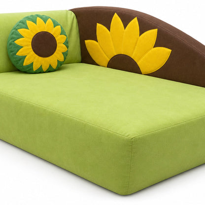 Kindersofa Sonnenblume – Sonnenblumenmotiv auf der Rückenlehne