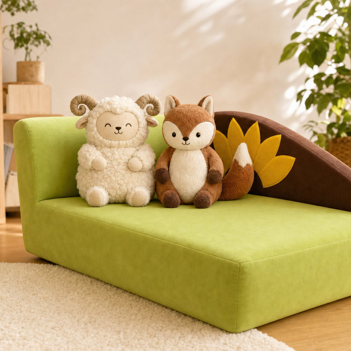 Kindersofa Sonnenblume mit den Alma & Willi Plüschfiguren