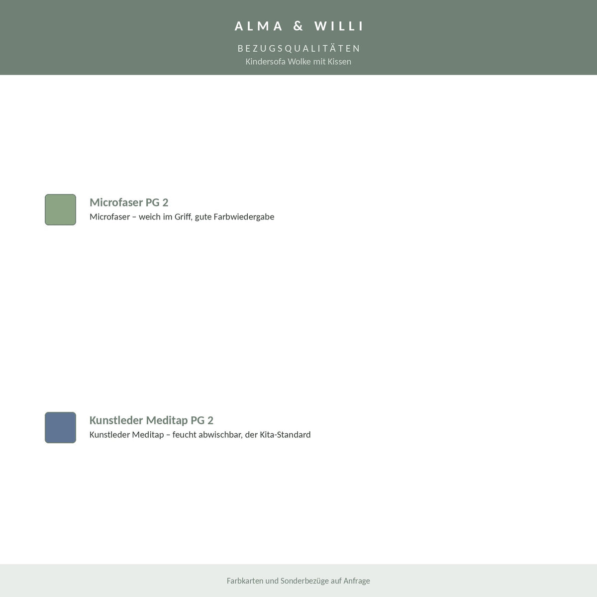 Alma & Willi Kindersofa Wolke mit Kissen – Kita-Sofa, vier Sitzhöhen – Bezugsqualitäten