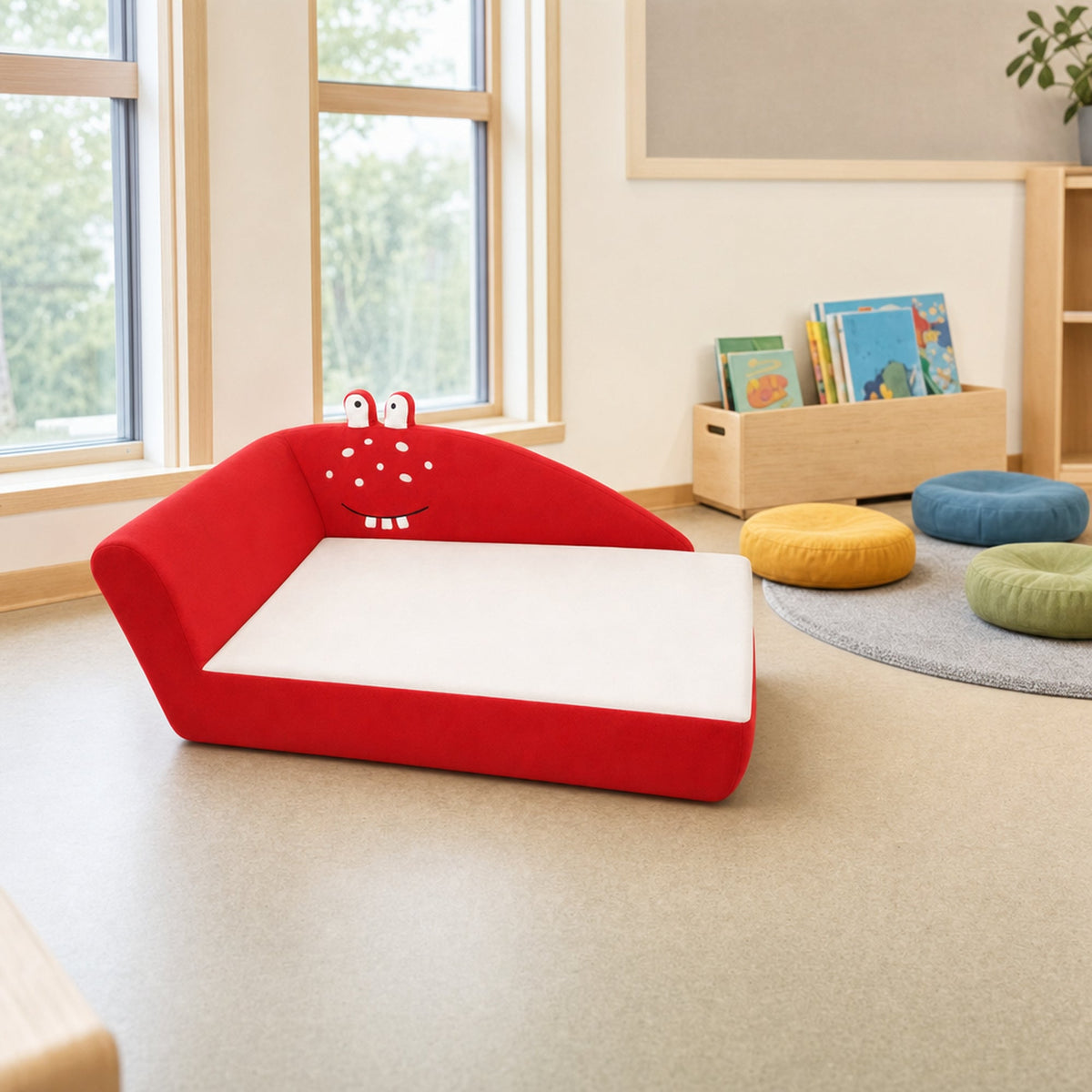 Kindersofa Krabbe in der Leseecke eines Kita-Gruppenraums