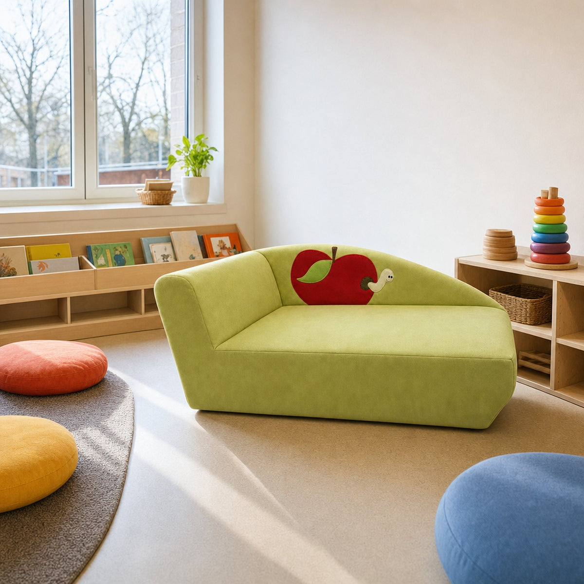 Kindersofa Apfel in der Leseecke eines Kita-Gruppenraums