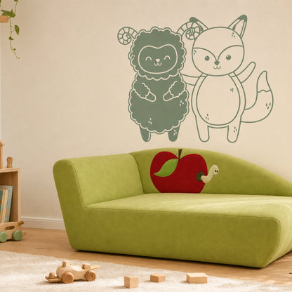 Kindersofa Apfel in einer Spielecke mit Alma & Willi Wandtattoo