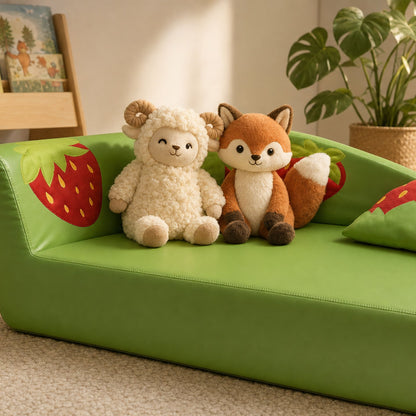 Kindersofa Erdbeere mit den Alma & Willi Plüschfiguren