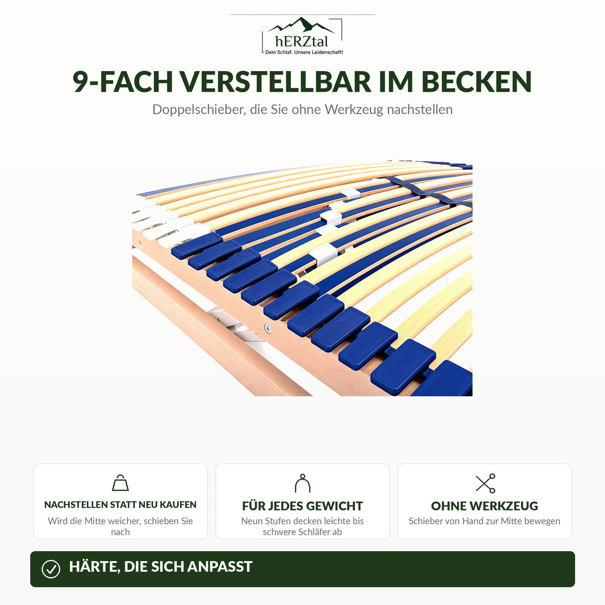 9-fache Härtegradverstellung im Beckenbereich über Doppelschieber